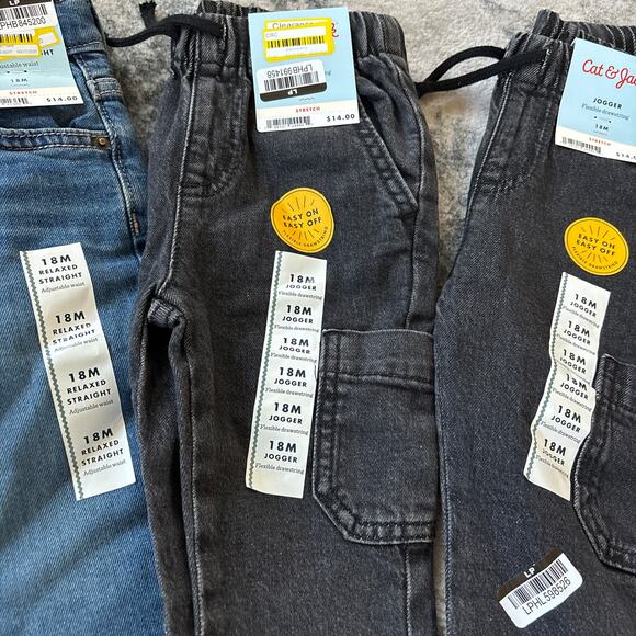 Cat and Jack Jeans Boys 18 Months Straight Blue Black Denim Joggers NEW Lot of 3 - Picture 2 of 2